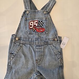 GAP Light Blue Denim Overalls with Red Car Patch